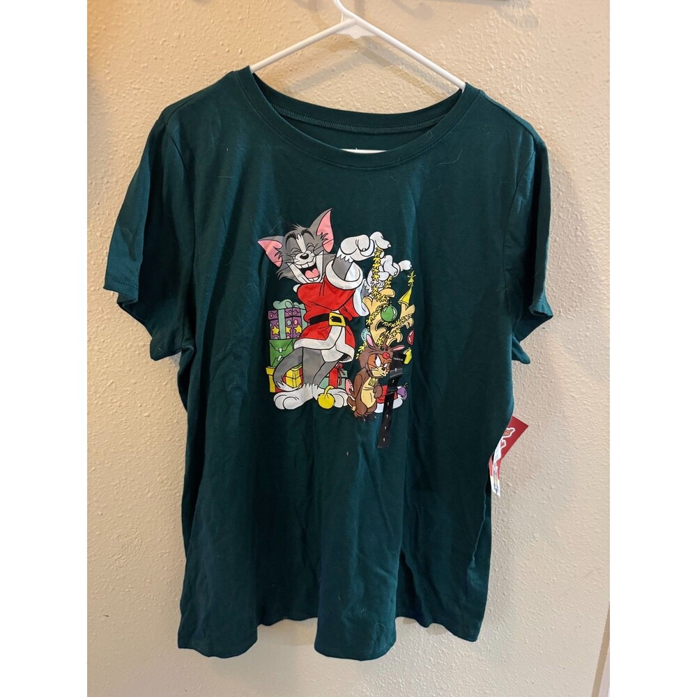 NWT Torrid Tom and Jerry Christmas Holiday Graphic T-Shirt Dark Green Women's 1X